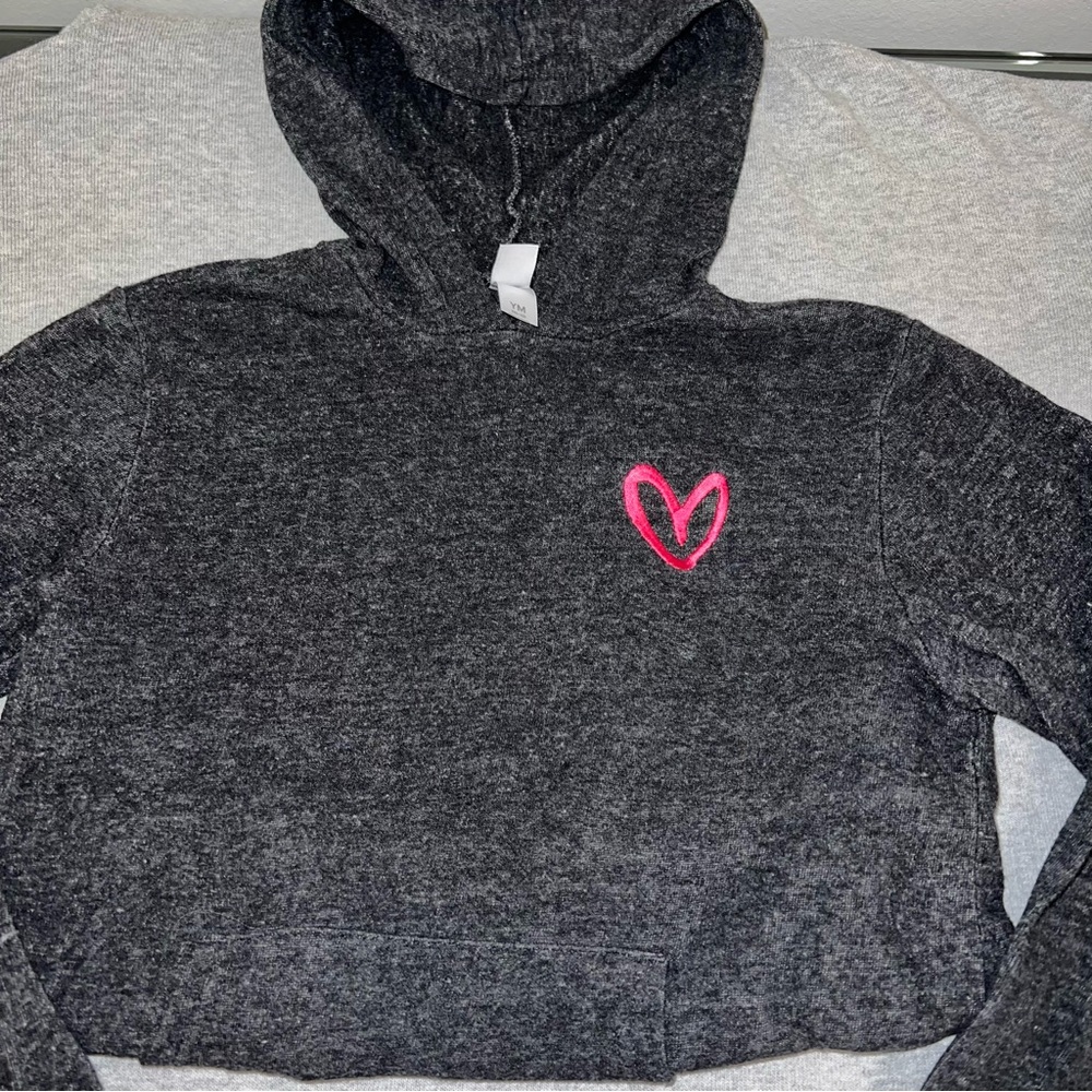 Alternative Girls Gray Hoodie Sweater with Pink Heart